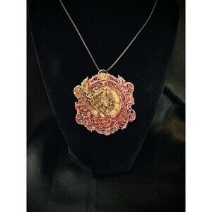 Art Nouveau Beautiful Lady Clock Face& Roses Necklace Artist Signed Handmade 17"